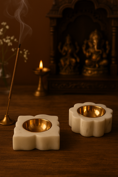 Marble Tea Light Diya – (Set of 2)