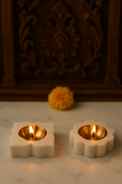 Marble Tea Light Diya – (Set of 2)